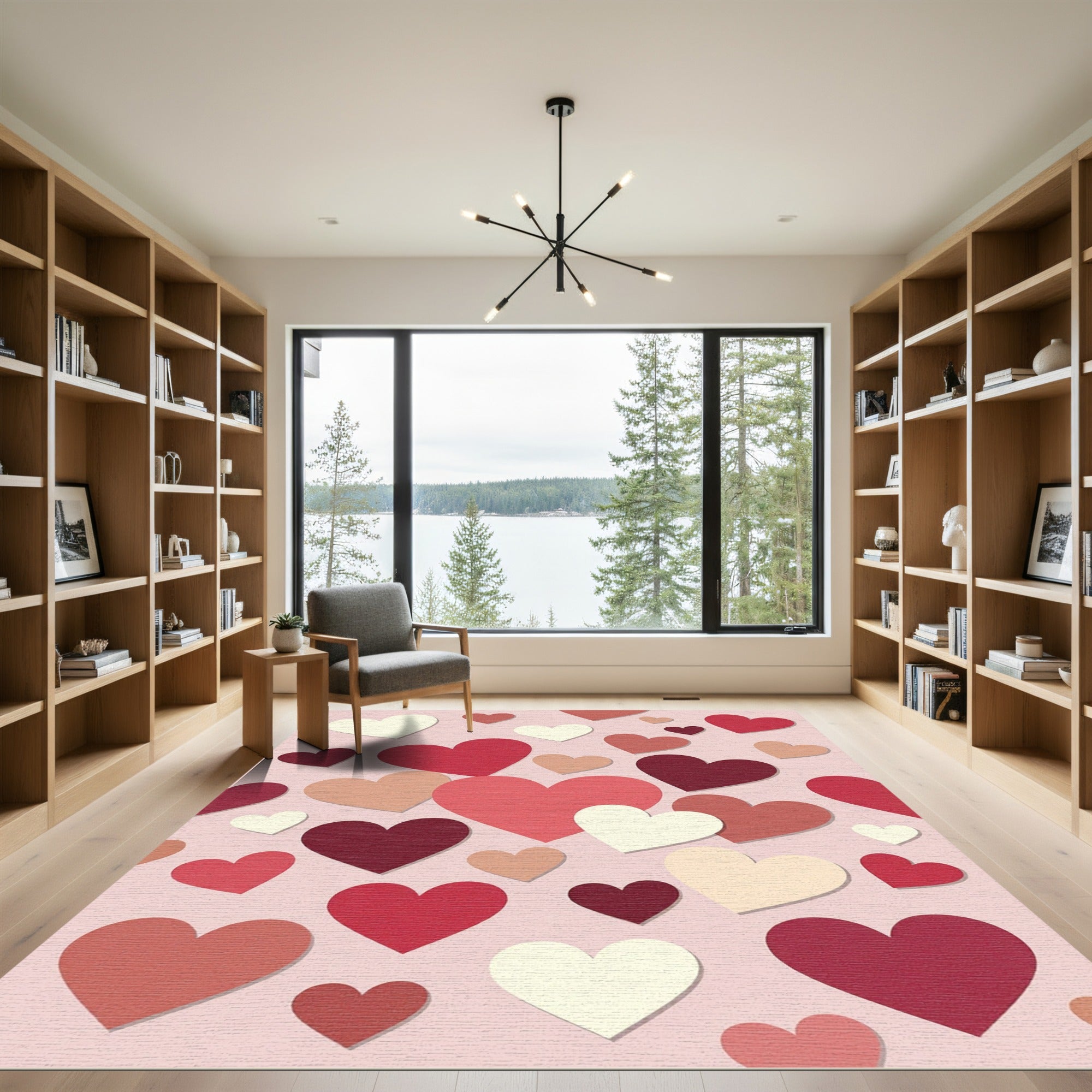 Playful Soft Pink Hearts Arrangement Rug