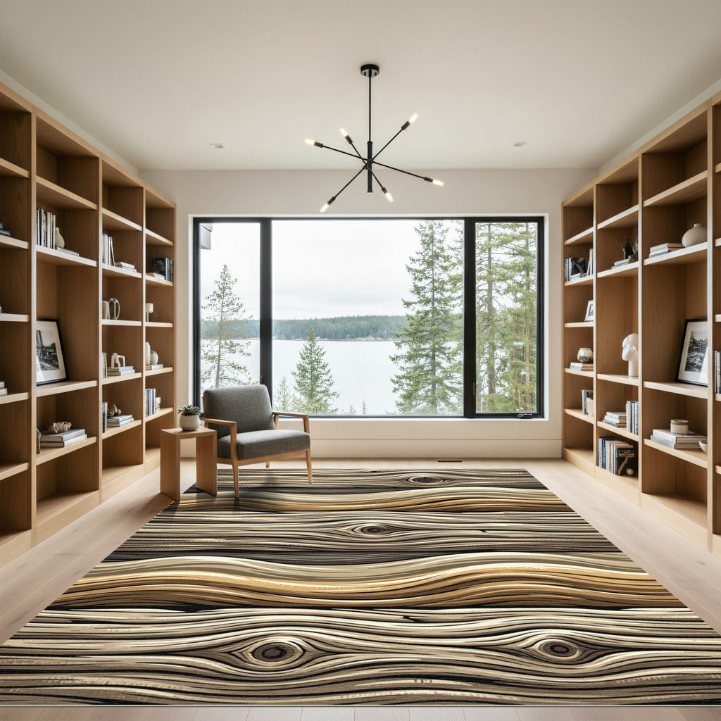 Rustic Natural Wood Grain Wave Rug