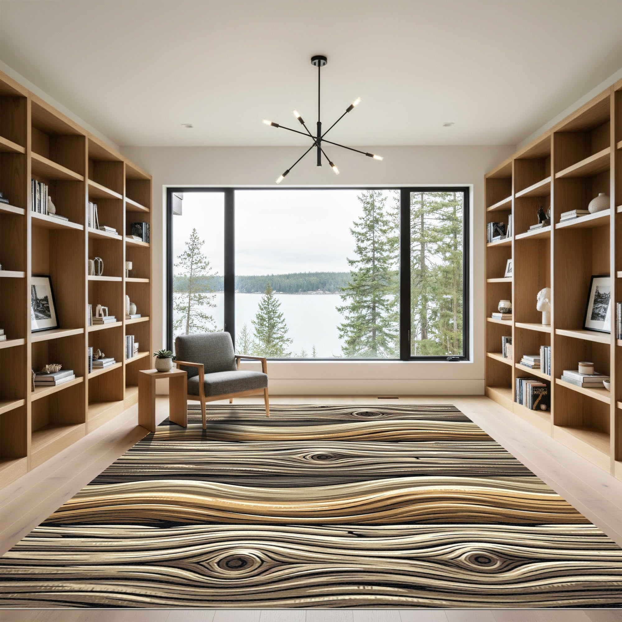 Rustic Natural Wood Grain Wave Rug
