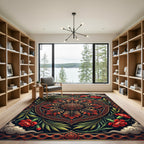 Crimson Floral Ornate Botanical Medallion Rug