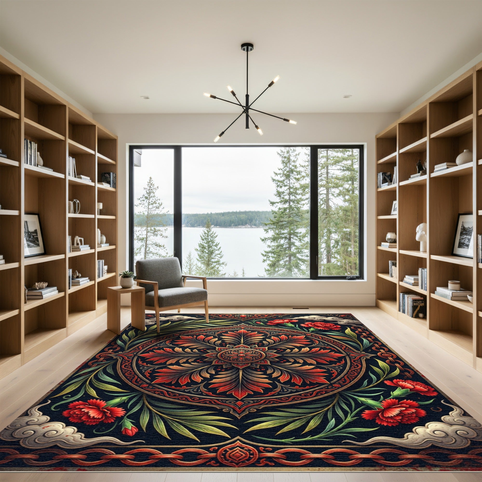 Crimson Floral Ornate Botanical Medallion Rug