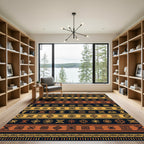 Earthy Ochre Geometric Tribal Stripe Rug