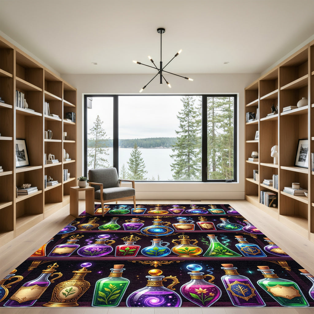 Magical Glowing Glass Potion Shelf Rug