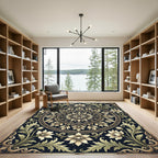 Elegant Beige Floral Medallion Charcoal Art Rug