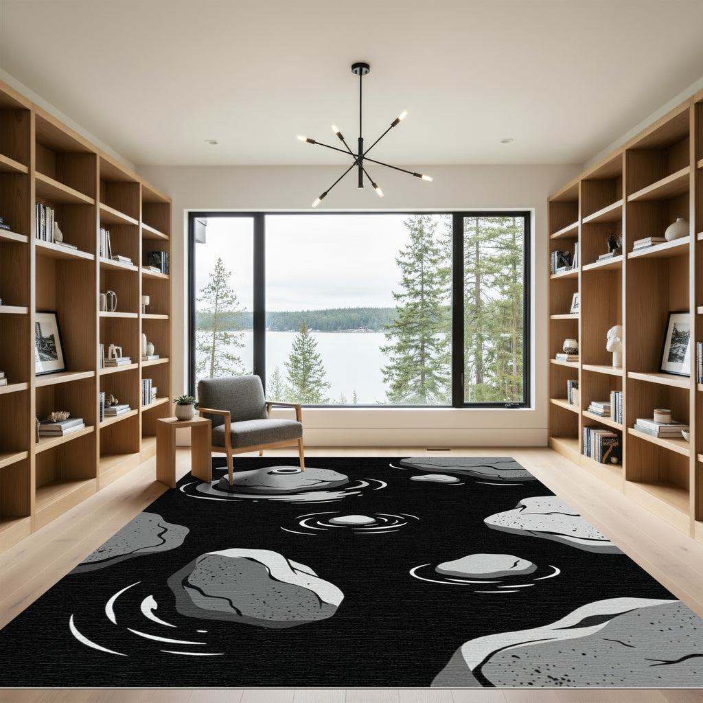 Monochrome Stone Ripples Water Rug