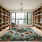 Orange Botanical Fern and Lily Meadow Rug