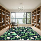 Delicate White Floral Vine Swirls Rug