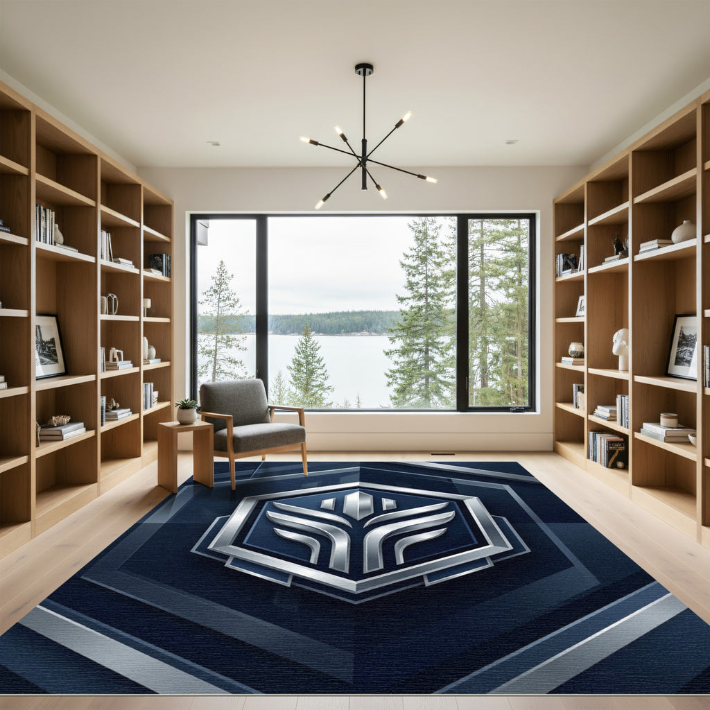 Sophisticated Navy Silver Geometric Hexagon Rug