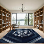 Sophisticated Navy Silver Geometric Hexagon Rug