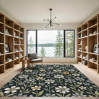Dark Floral Botanical Garden Motif Rug
