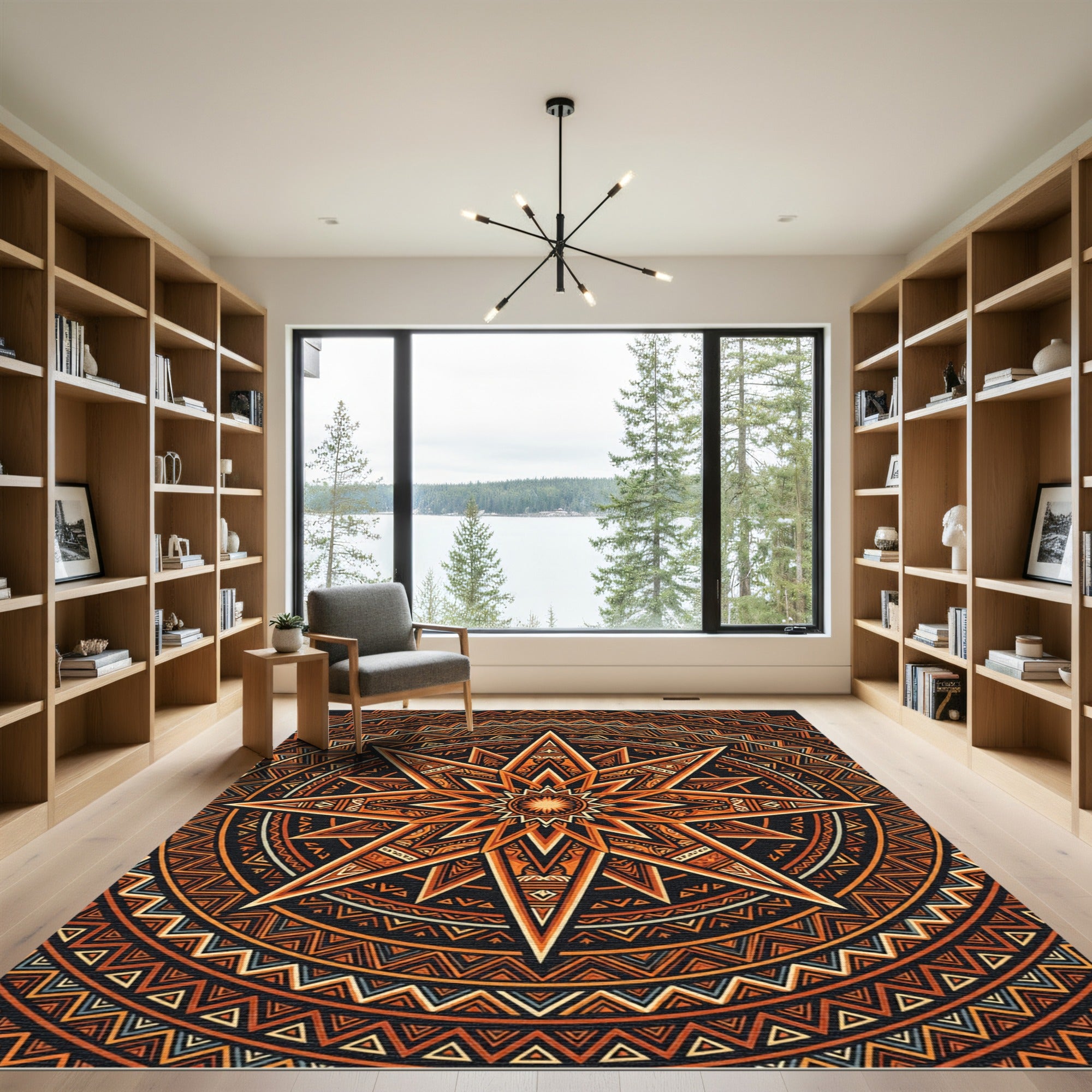 Radiant Orange Celestial Geometric Star Rug