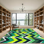 Layered Chevron Zigzag Forest Green Rug