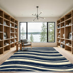 Navy Cream Organic Wavy Lines Rug
