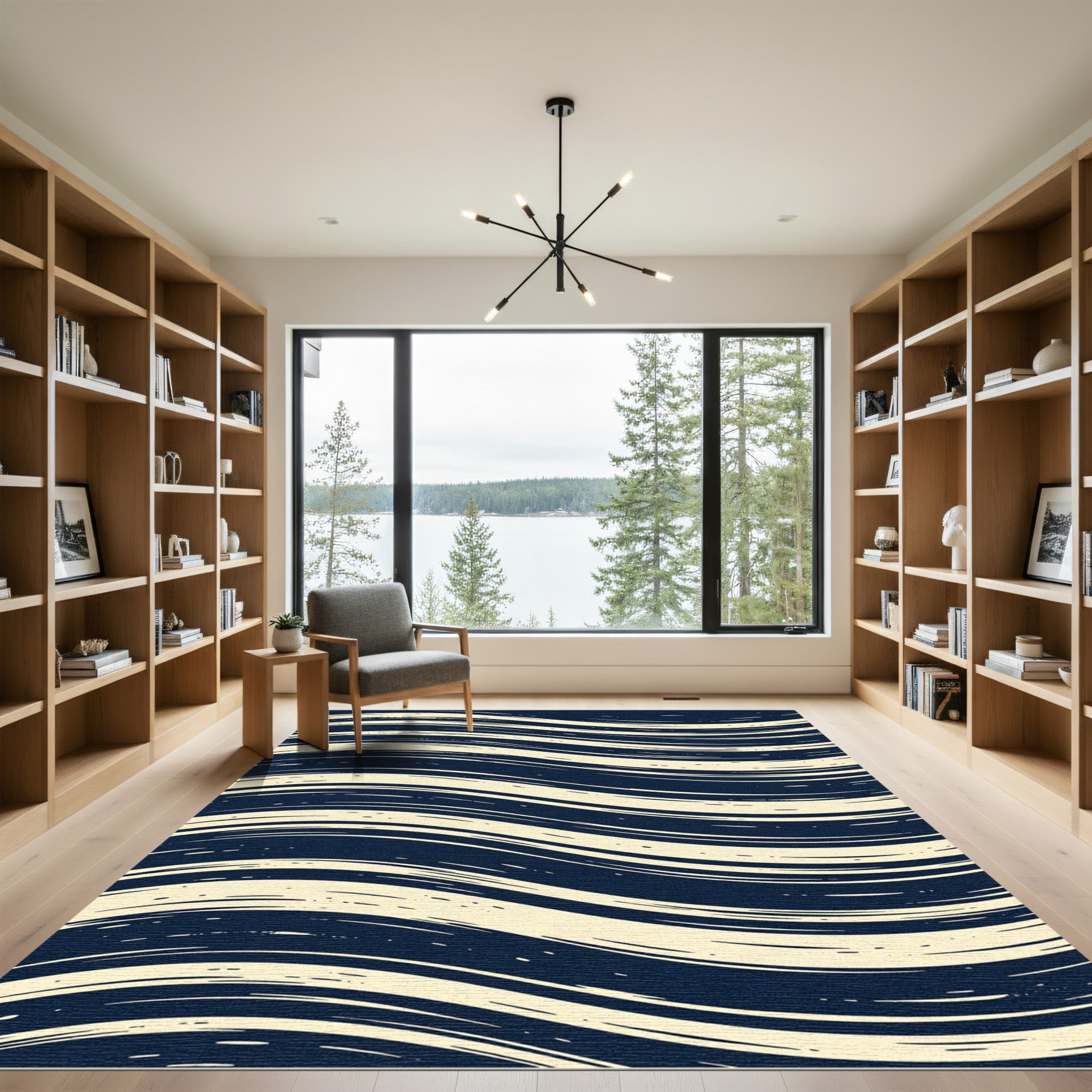 Navy Cream Organic Wavy Lines Rug