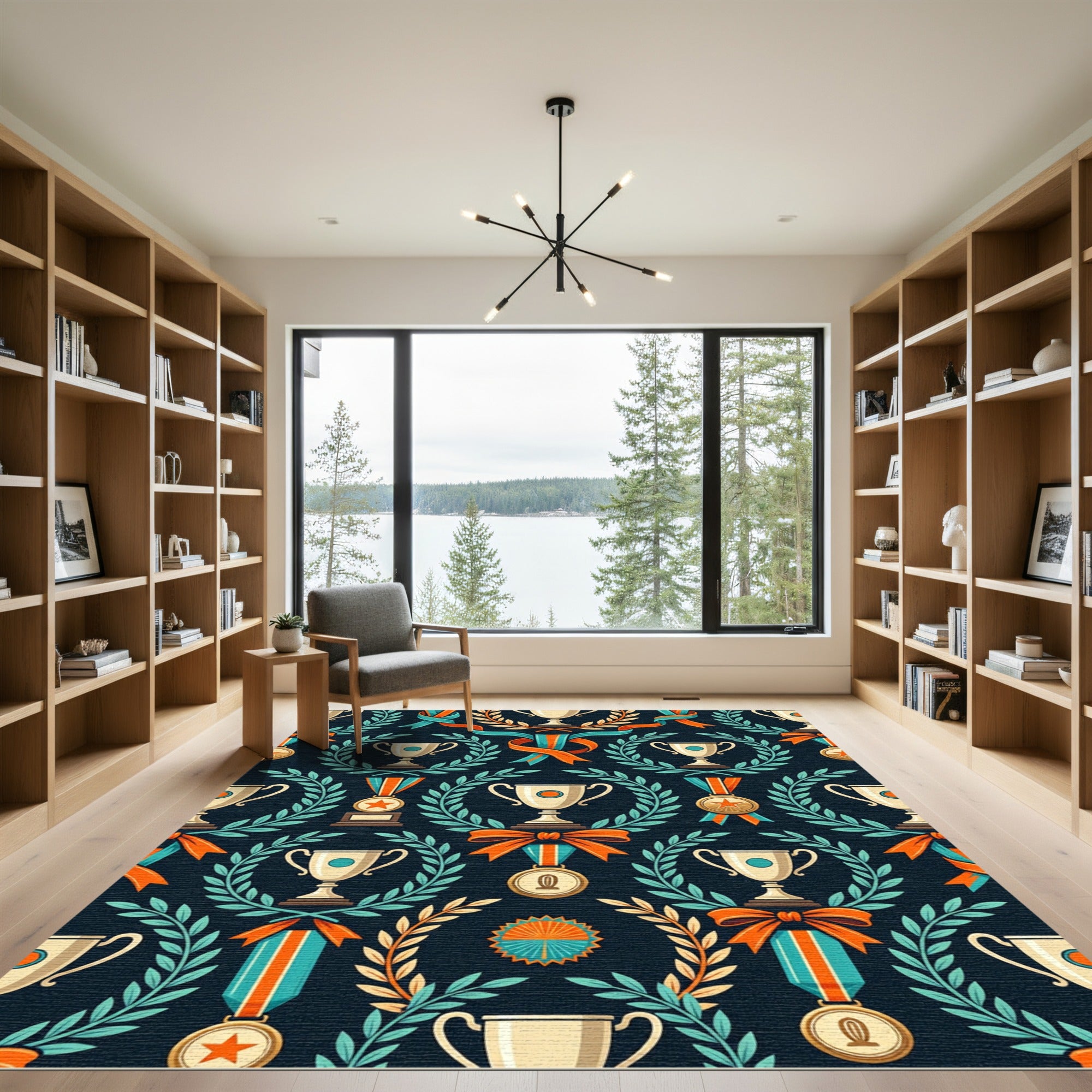 Trophy Laurel Wreath Navy Medallion Rug