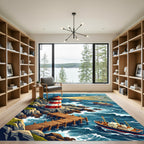 Maritime Lighthouse Coastal Navy Landscape Rug