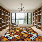 Rustic Orange Cracked Geometric Tiling Rug