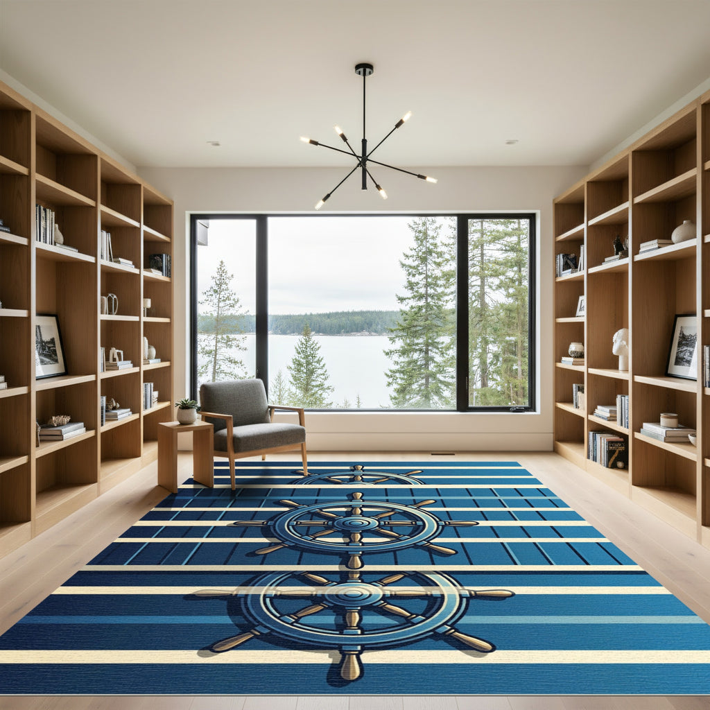 Nautical Blue Striped Helm Rug