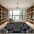 Celestial Monochrome Sunburst Mandala Rug
