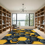 Yellow Gray Geometric Honeycomb Rug