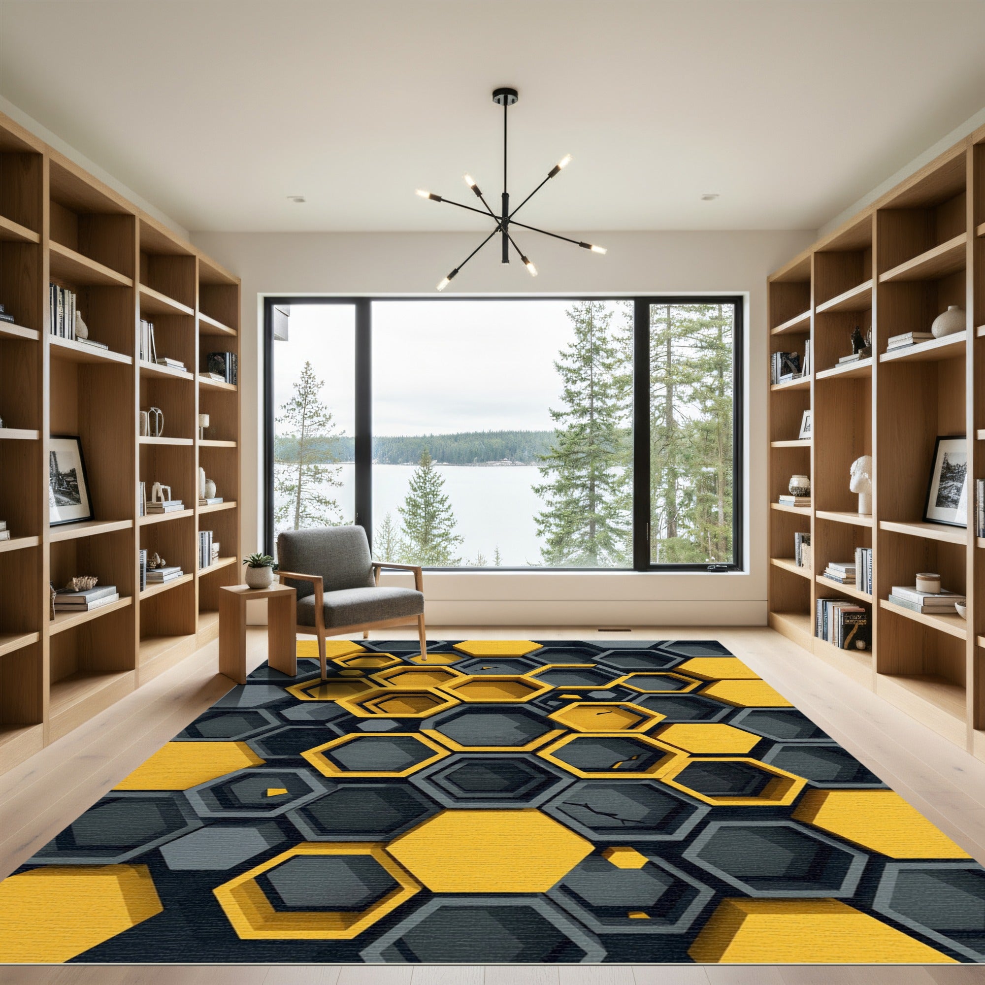 Yellow Gray Geometric Honeycomb Rug