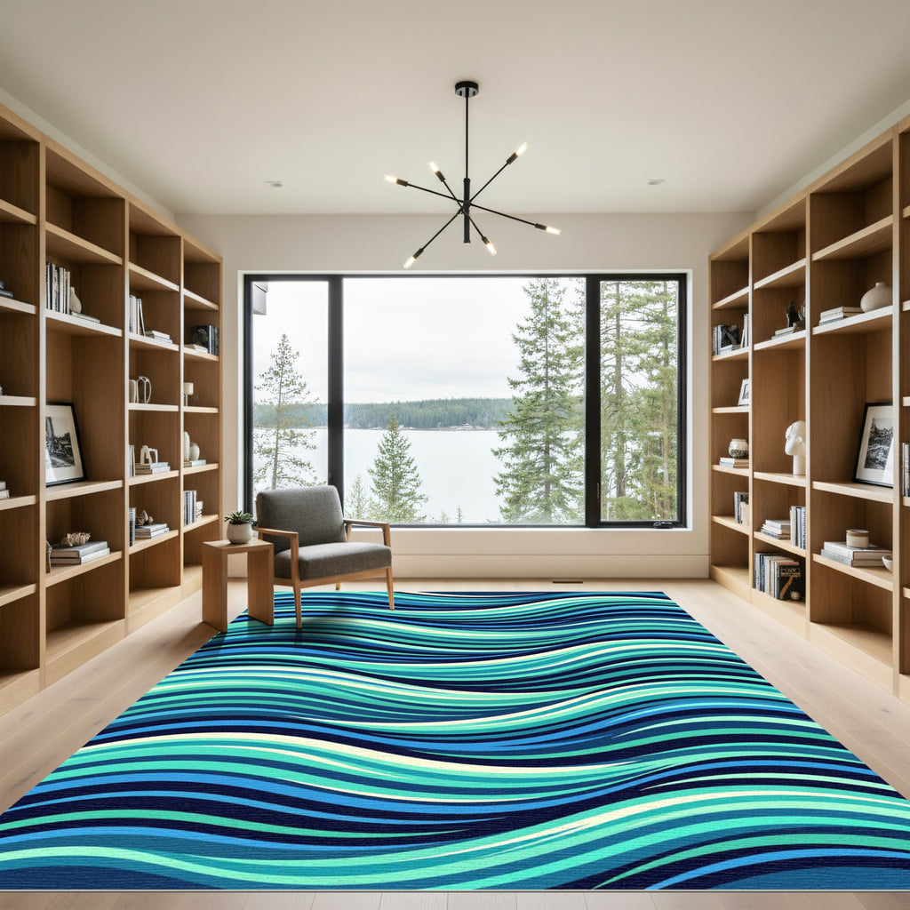 Abstract Blue Ocean Wave Swirls Rug