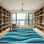 Abstract Blue Ocean Wave Swirls Rug