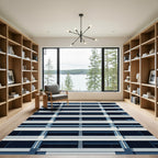 Minimalist Navy Grid Monochromatic Architecture Rug