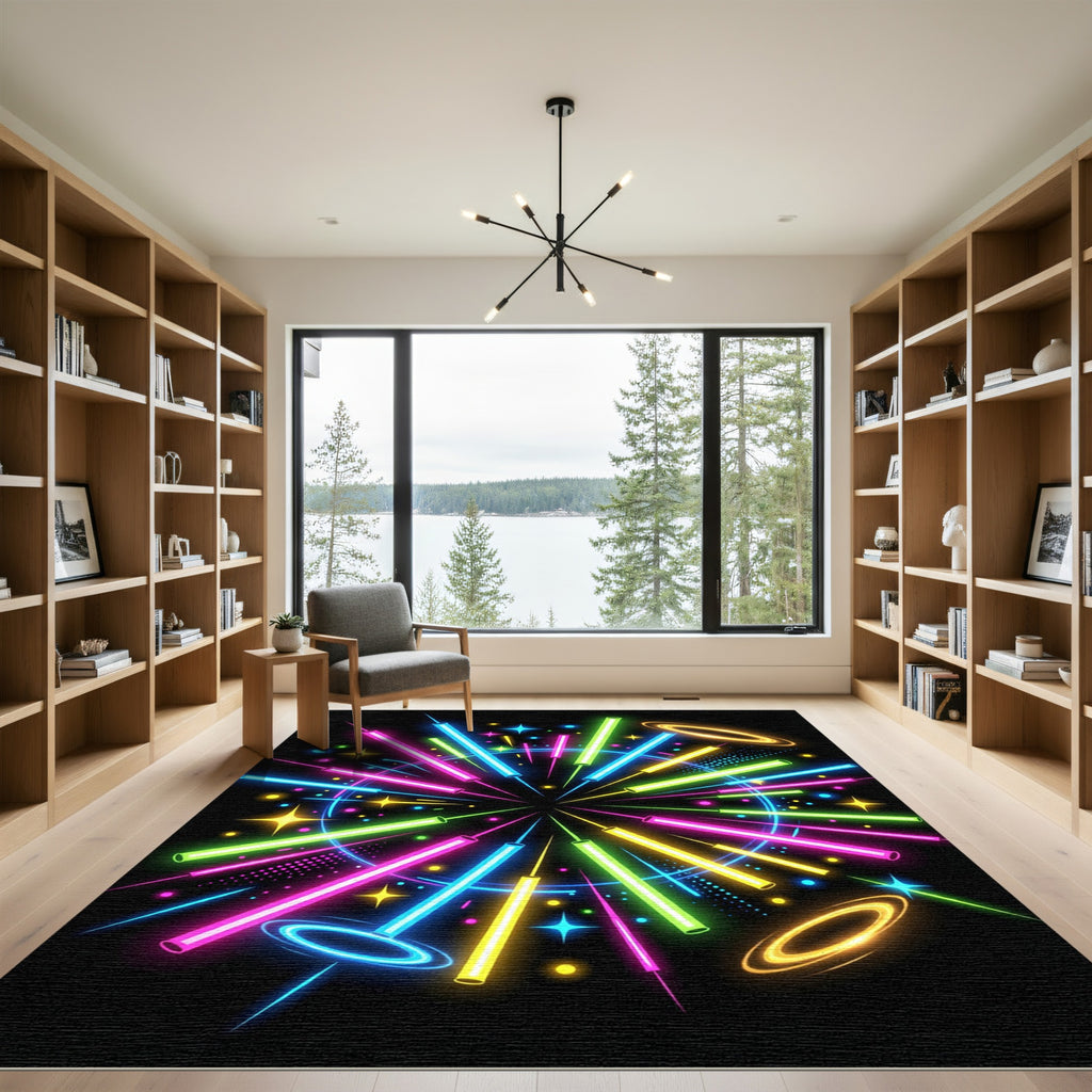 Vibrant Neon Burst Celestial Glow Rug