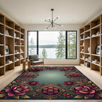 Elegant Burgundy Floral Ornate Frame Rug