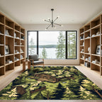 Camo Forest Cabin Landscape Illustration Rug