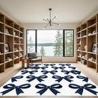 Elegant Navy Blue Bow Ribbon Accent Rug