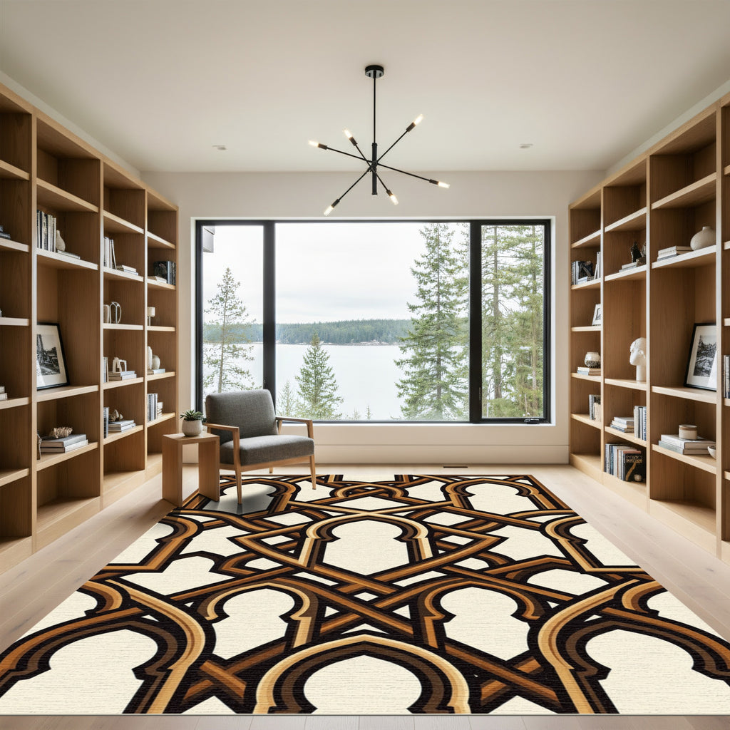 Ornate Gold Arch Lattice Rug