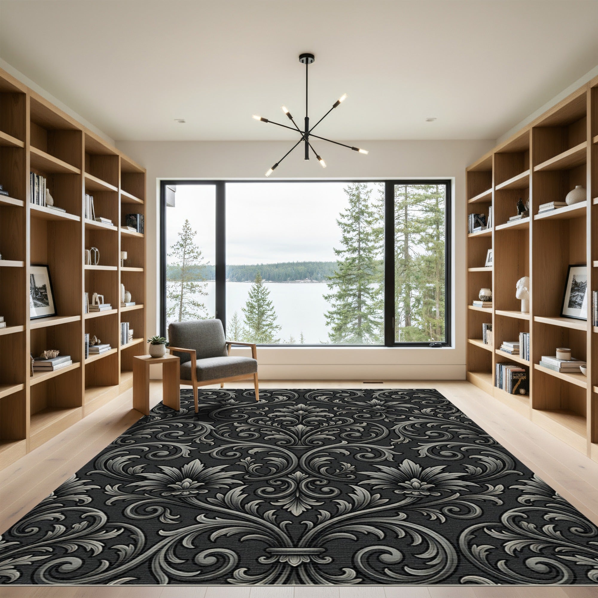 Dark Gray Acanthus Scroll Ornament Rug