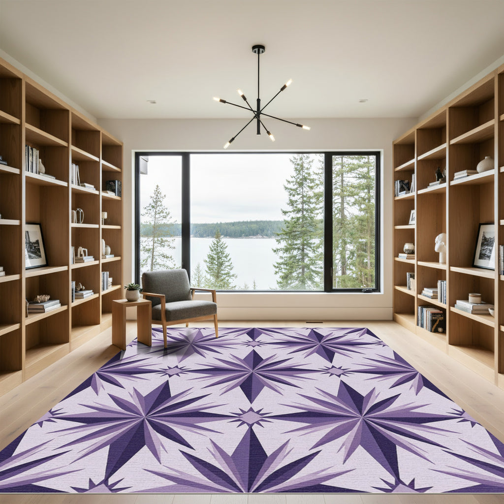 Modern Purple Starry Geometric Symmetry Rug
