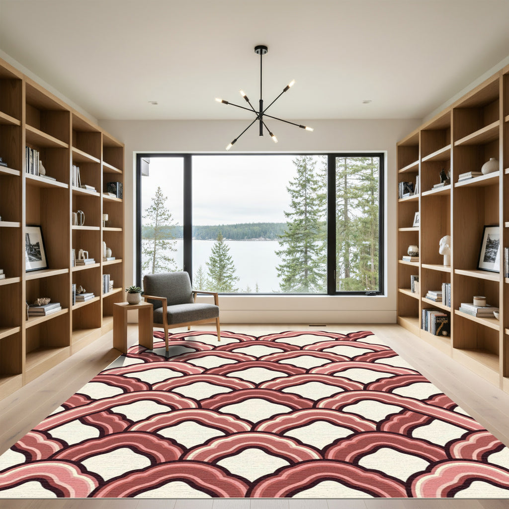 Scalloped Dusty Rose Layered Arch Rug