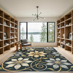 Cream And Gold Floral Vine Rug