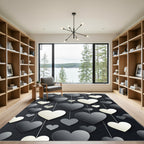 Modern Monochrome Hanging Heart Composition Rug