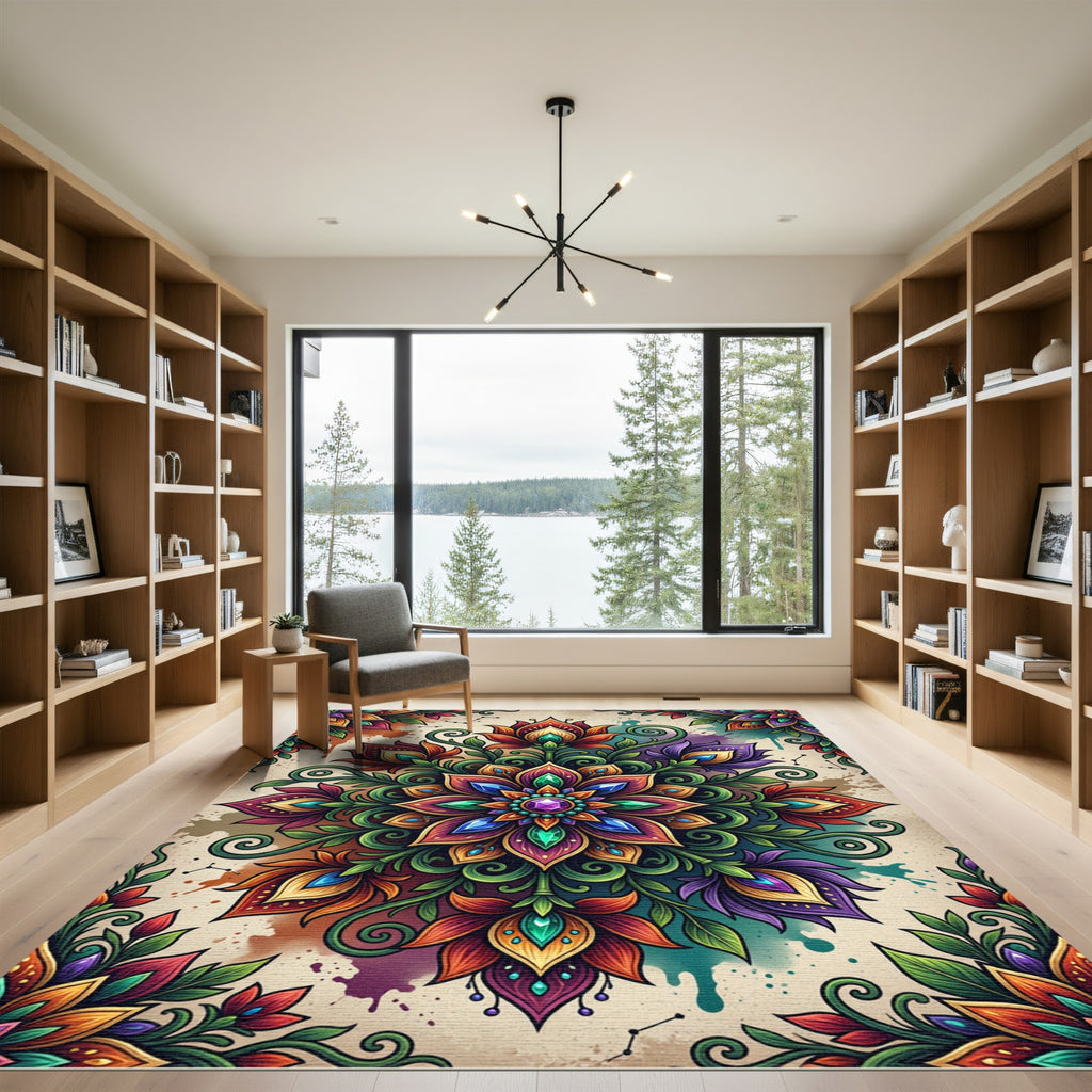 Vibrant Floral Mandala Jewel Medallion Rug