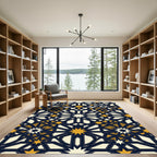 Geometric Golden Navy Star Tile Rug
