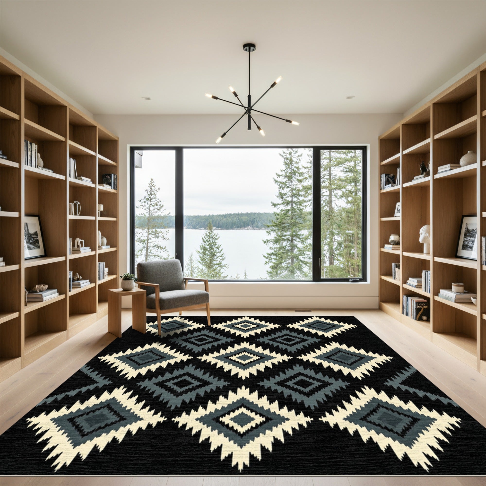 Monochromatic Geometric Diamond Boho Rug