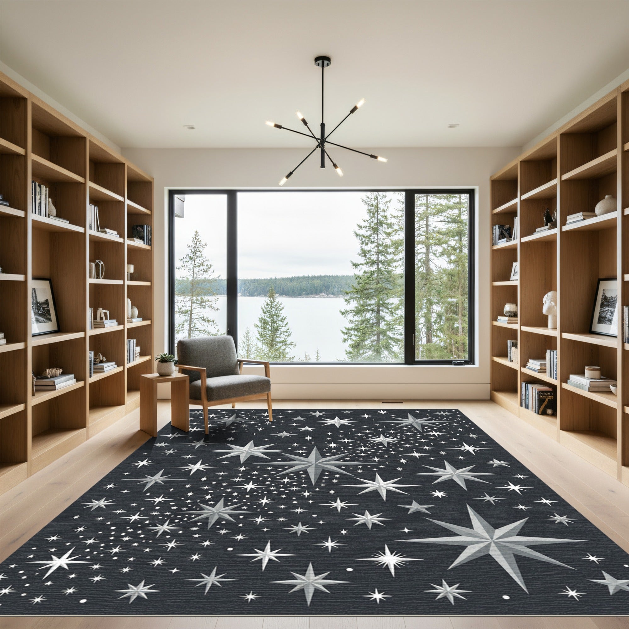 Shimmering Gray Starfield Scatter Rug