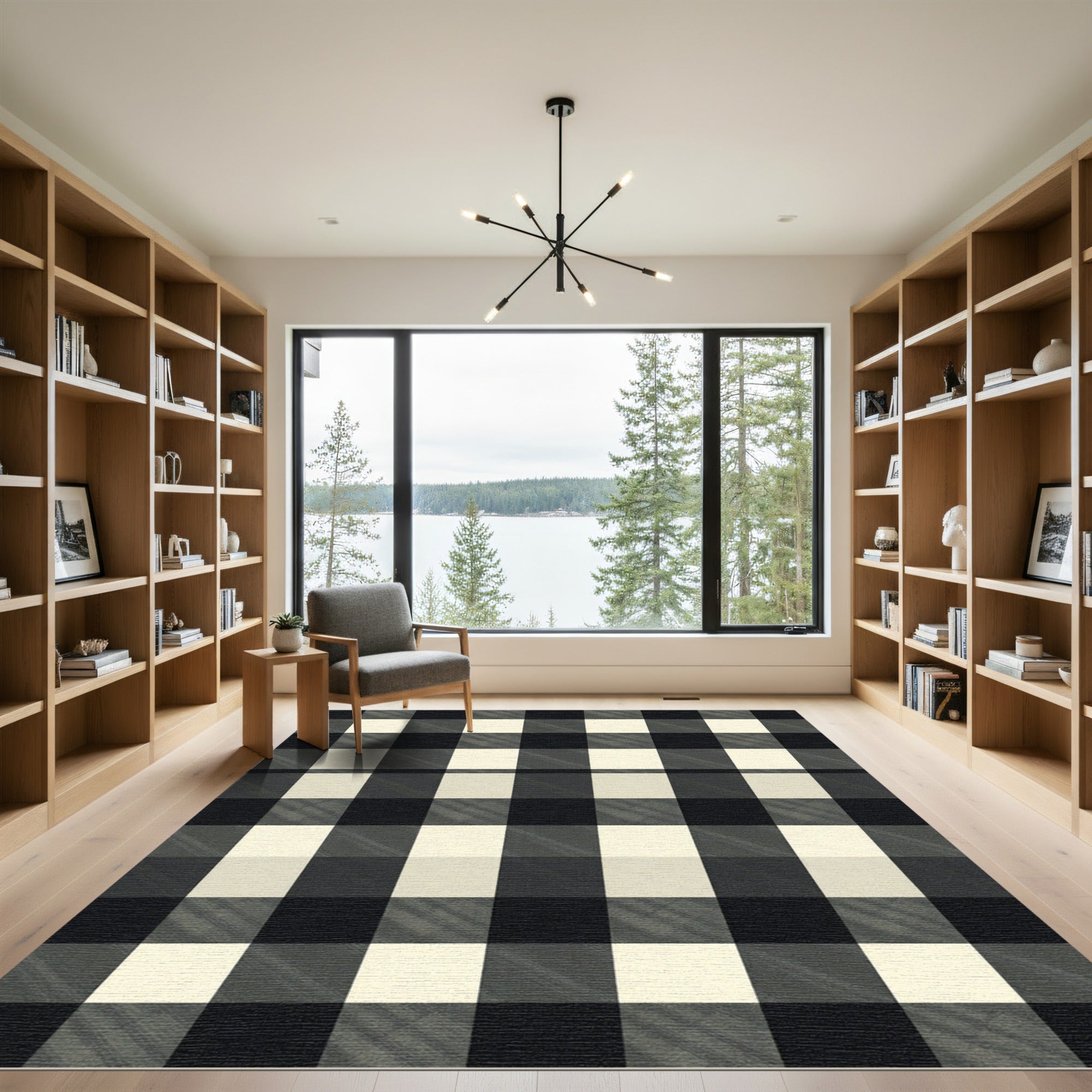 Monochrome Gingham Black and White Checkered Rug