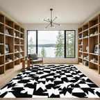 Abstract Monochrome Distorted Checkerboard Star Rug