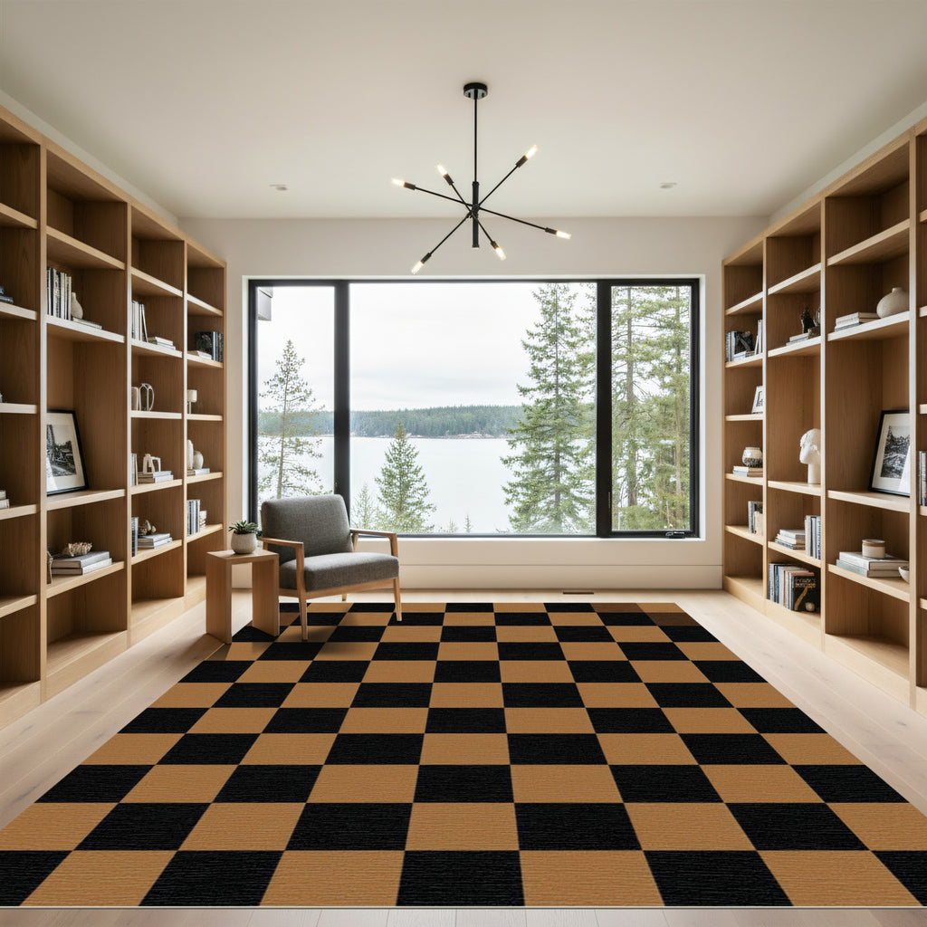 Brown and Black Checkered Grid Rug