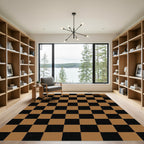 Brown and Black Checkered Grid Rug