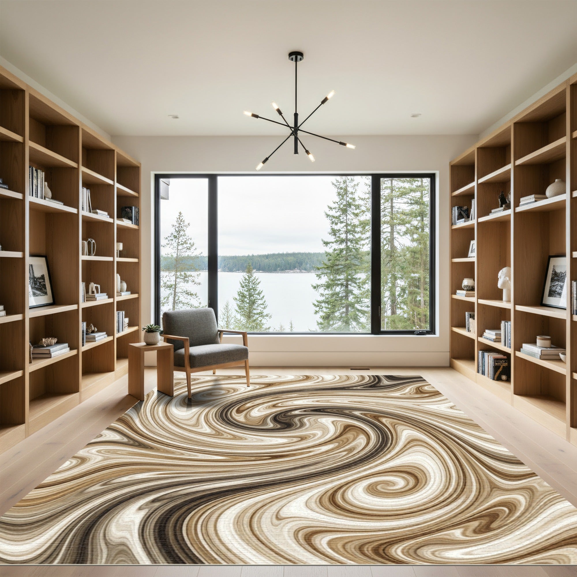 Swirling Coffee Latte Cream Abstract Wave Rug