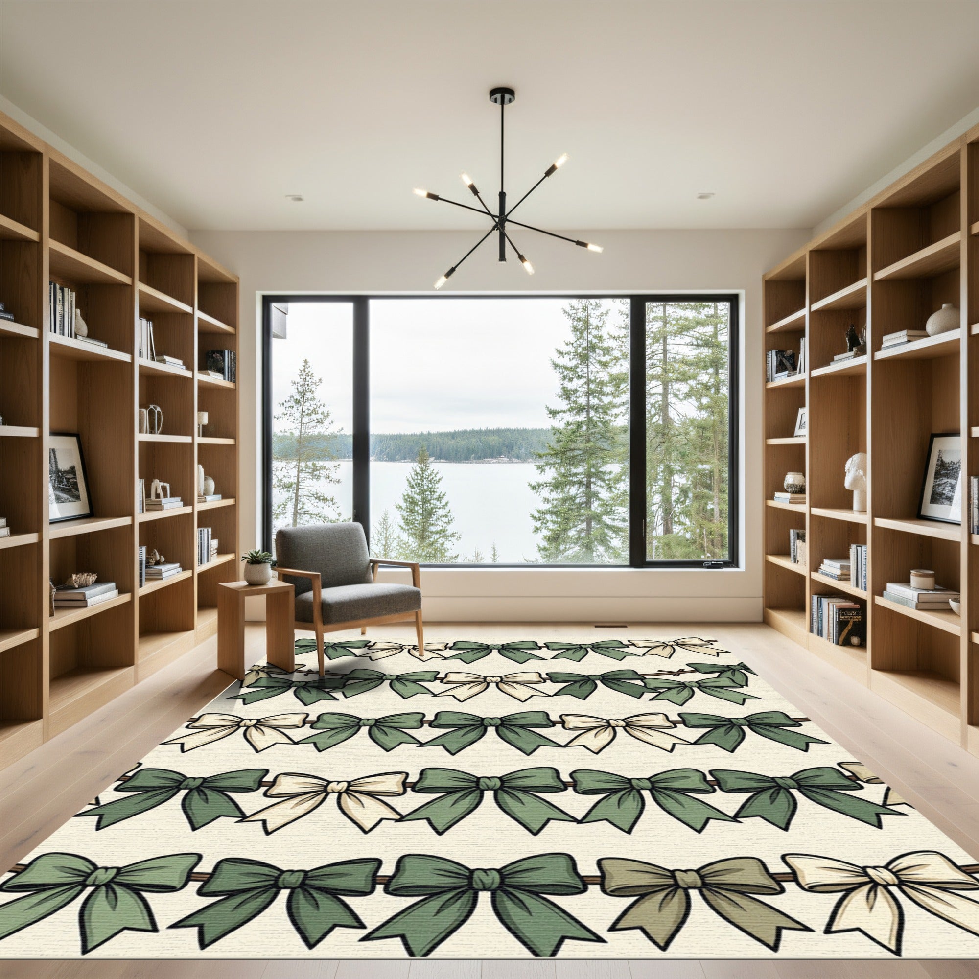 Sage and Cream Bow Garland Rug