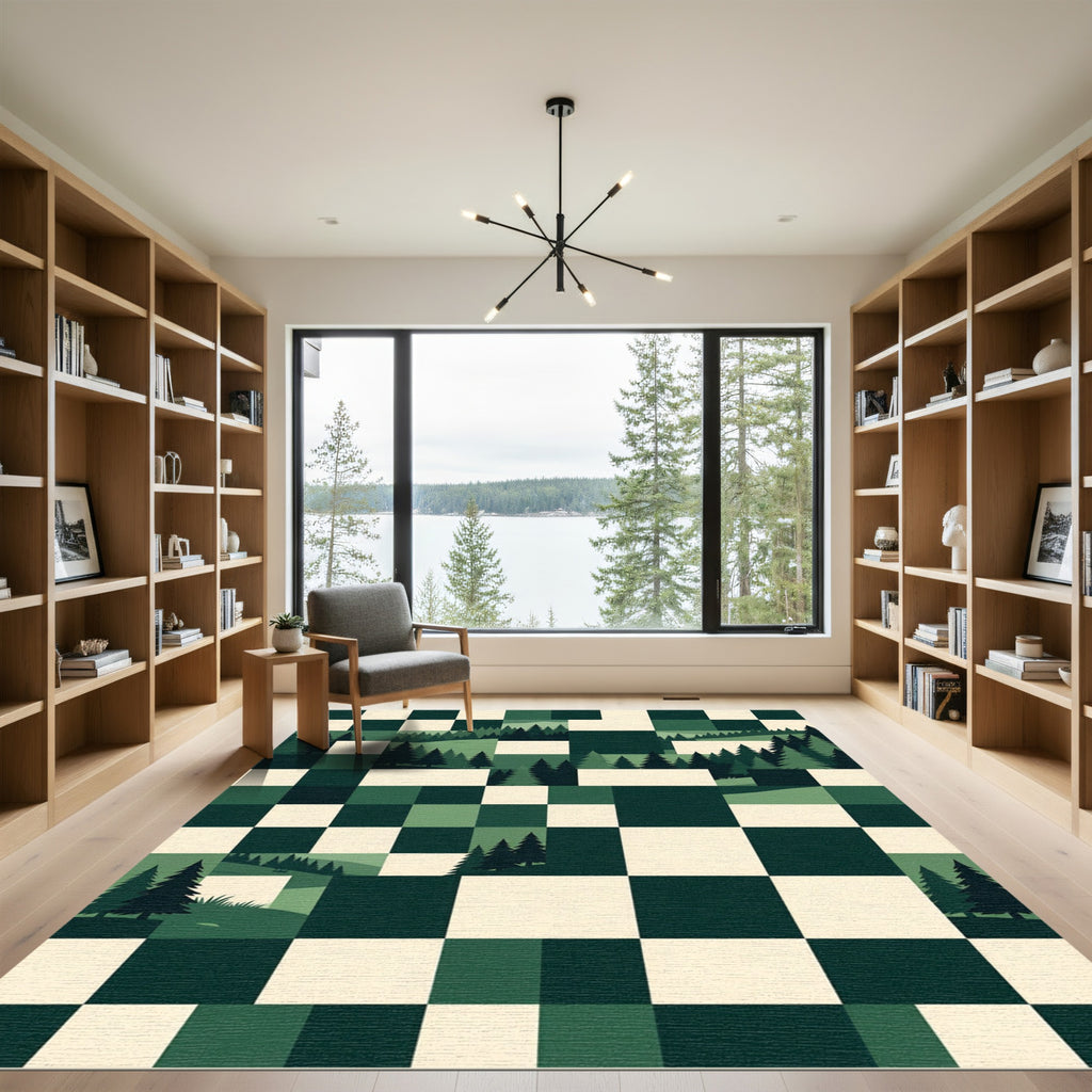 Forest Trees Checkerboard Composition Rug