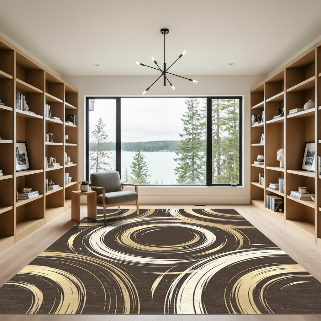 Gold Cream Swirling Circles Rug